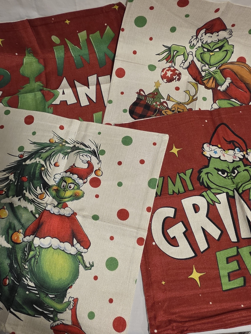 Set of 4 Christmas Grinch Throw Pillow Covers 18x18 Linen Stink Stank Stunk NEW
